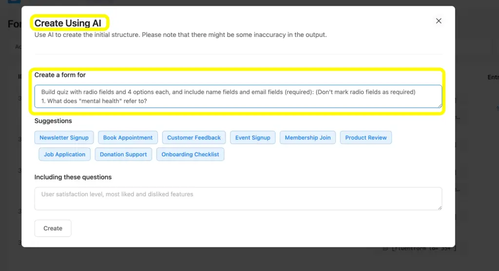 To create form using AI in Fluent Forms, write your prompt and instantly build your form.