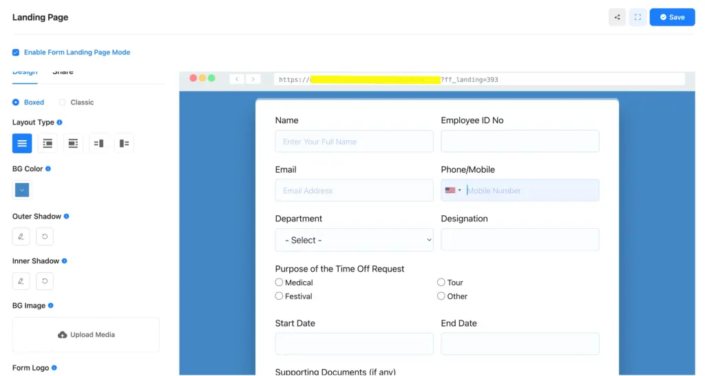 Use Fluent Forms landing page module to publish your form to a separate landing page.