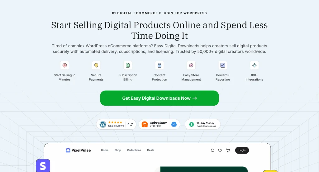 Easy Digital Downloads homepage
