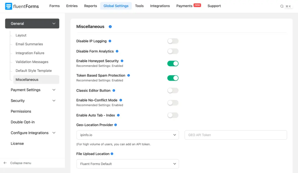 enable-honeypot-token-spam-protection-fluent-forms