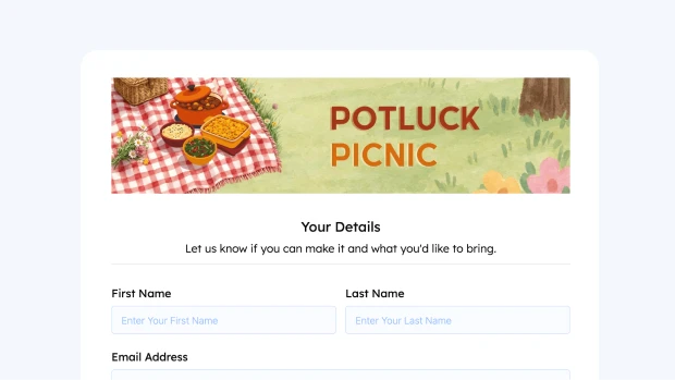 Potluck Sign Up form